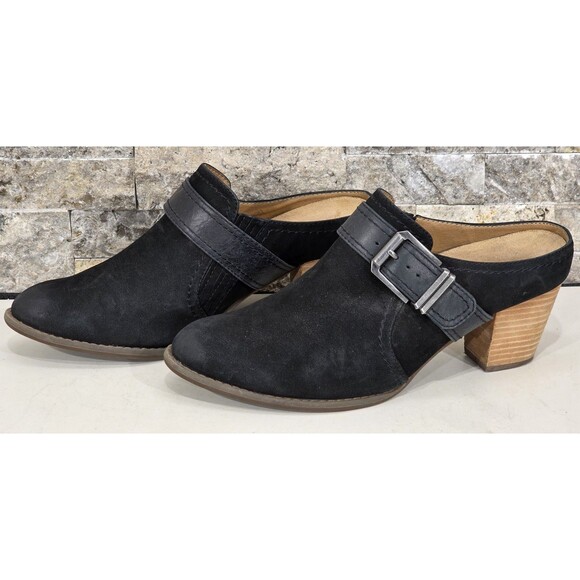 Vionic Cheyenne Mules Nubuck Stacked Heel Western Clogs Black Comfort Women's 8 - Picture 2 of 13